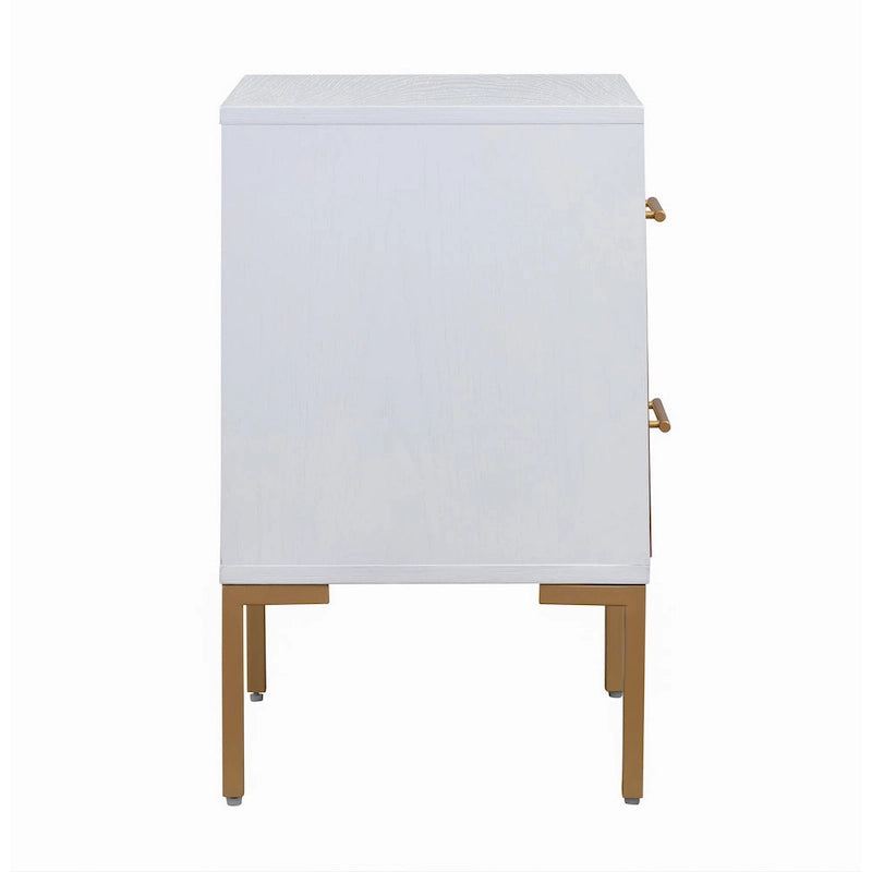 Chevron Side Table with Brushed Gold Hardware and Two Drawers