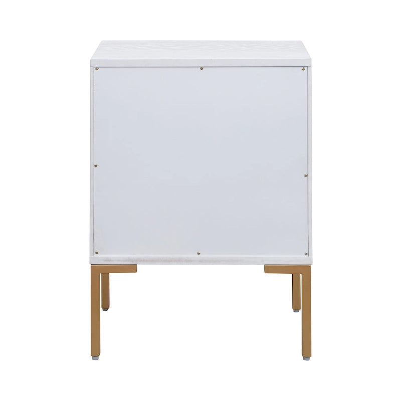 Chevron Side Table with Brushed Gold Hardware and Two Drawers