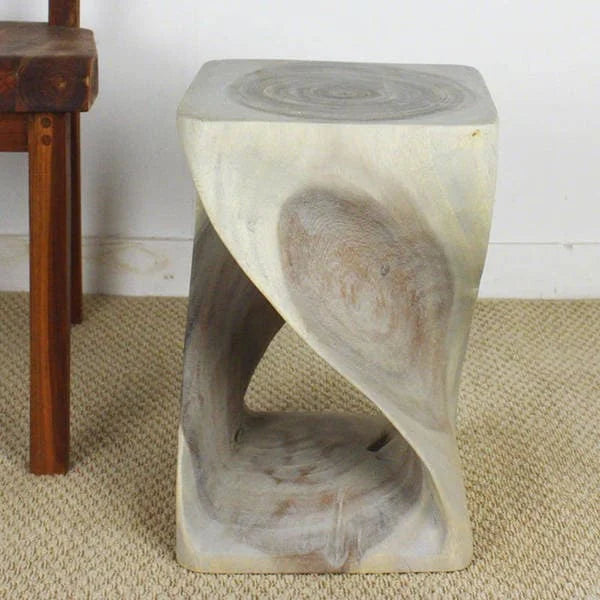 Haussmann Original Wood Twist Stool 12 X 12 X 18 In High Grey Oil - 12 x 12 x 18