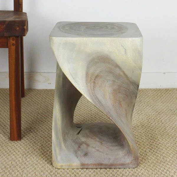 Haussmann Original Wood Twist Stool 12 X 12 X 18 In High Grey Oil - 12 x 12 x 18