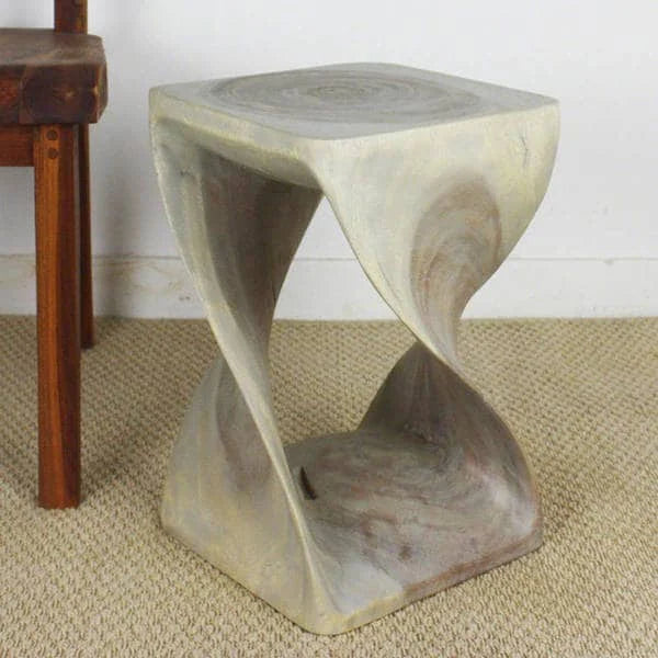 Haussmann Original Wood Twist Stool 12 X 12 X 18 In High Grey Oil - 12 x 12 x 18