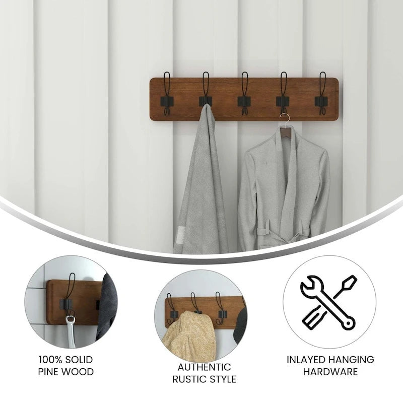 Wall Mounted Storage Rack with Upper Shelf and Storage Hooks