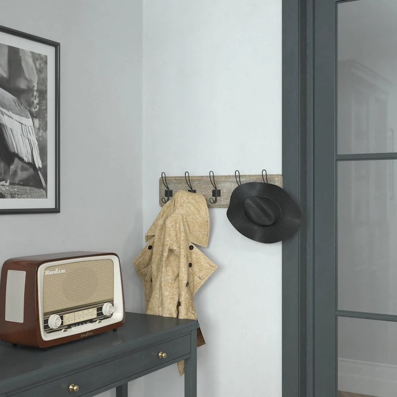 Wall Mounted Storage Rack with Upper Shelf and Storage Hooks