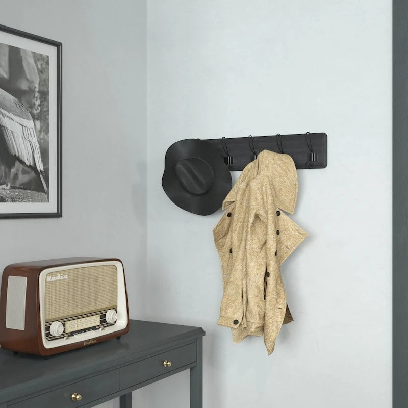 Wall Mounted Storage Rack with Upper Shelf and Storage Hooks