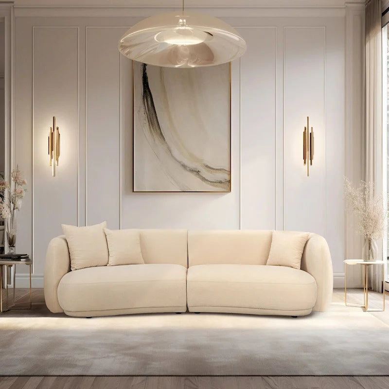 Neutral Modern 4-Seat Rectangle Curved Sofa - 117 x 49 x 31