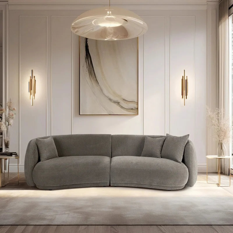 Neutral Modern 4-Seat Rectangle Curved Sofa - 117 x 49 x 31