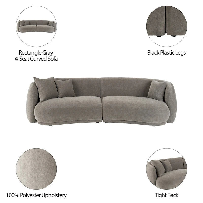 Neutral Modern 4-Seat Rectangle Curved Sofa - 117 x 49 x 31