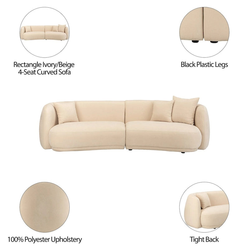 Neutral Modern 4-Seat Rectangle Curved Sofa - 117 x 49 x 31