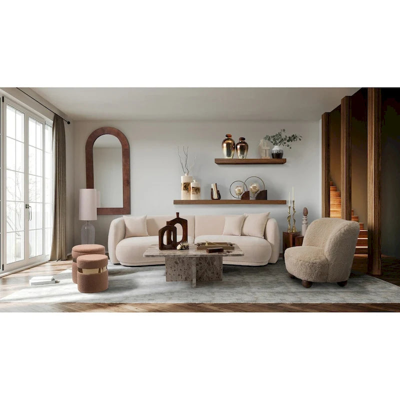 Neutral Modern 4-Seat Rectangle Curved Sofa - 117 x 49 x 31
