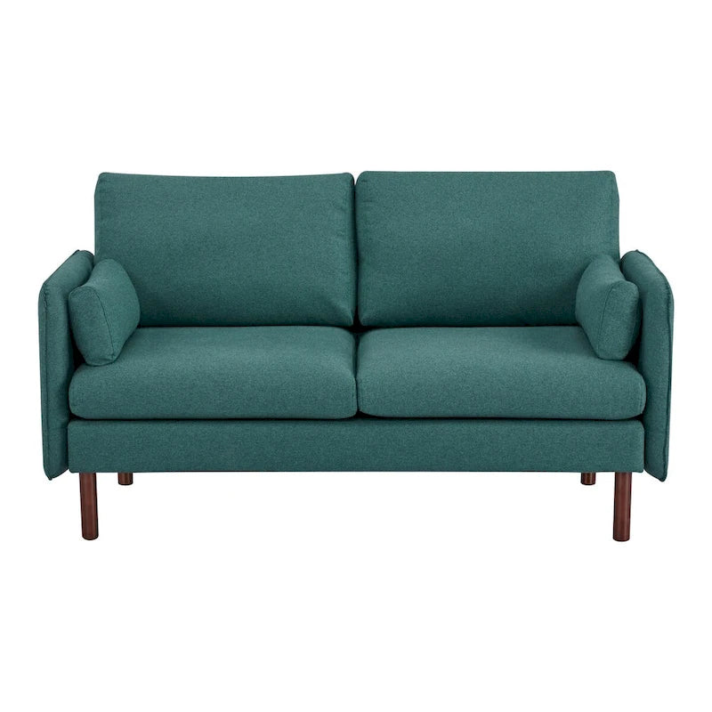 Yucca Modern Loveseat Sofa, Polyester / Vegan Leather Settee Couch - Includes 2 Pillows