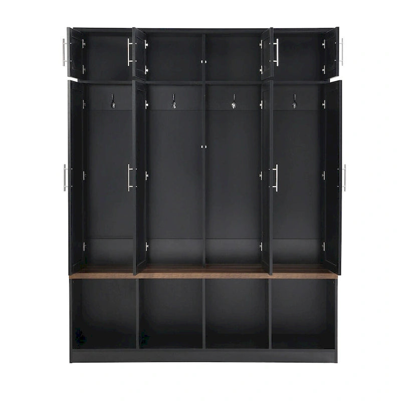 Multi-Functional Hall Tree with 4 Hidden Hooks and Wood Grain Bench