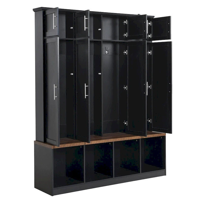 Multi-Functional Hall Tree with 4 Hidden Hooks and Wood Grain Bench