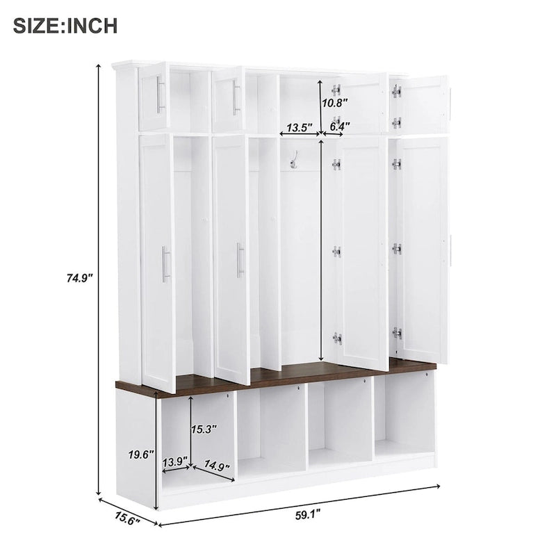 Multi-Functional Hall Tree with 4 Hidden Hooks and Wood Grain Bench