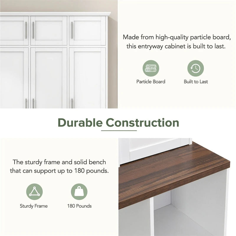 Multi-Functional Hall Tree with 4 Hidden Hooks and Wood Grain Bench