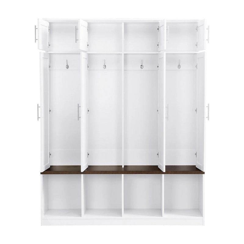 Multi-Functional Hall Tree with 4 Hidden Hooks and Wood Grain Bench