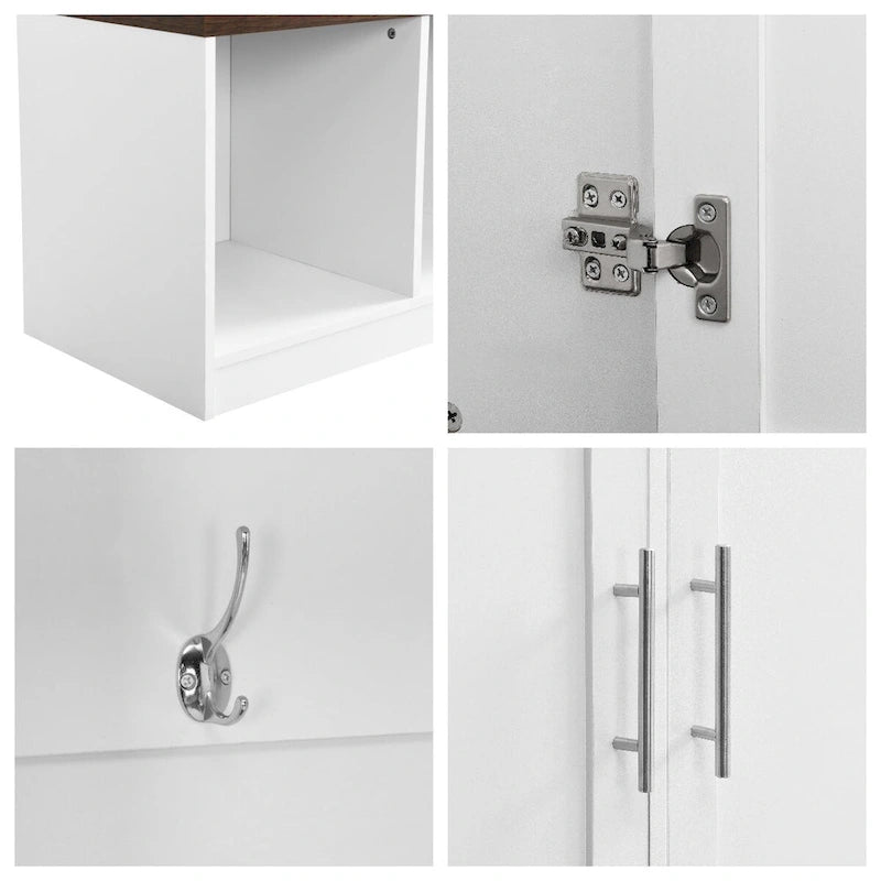 Multi-Functional Hall Tree with 4 Hidden Hooks and Wood Grain Bench