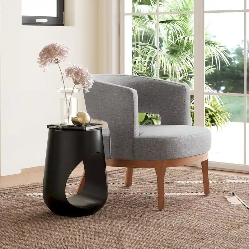 Mango Wood Sculptural Side Table - Black