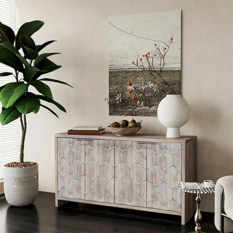 Farmhouse Style 4 Door Wooden Cabinet Sideboard Buffet Server Cabinet