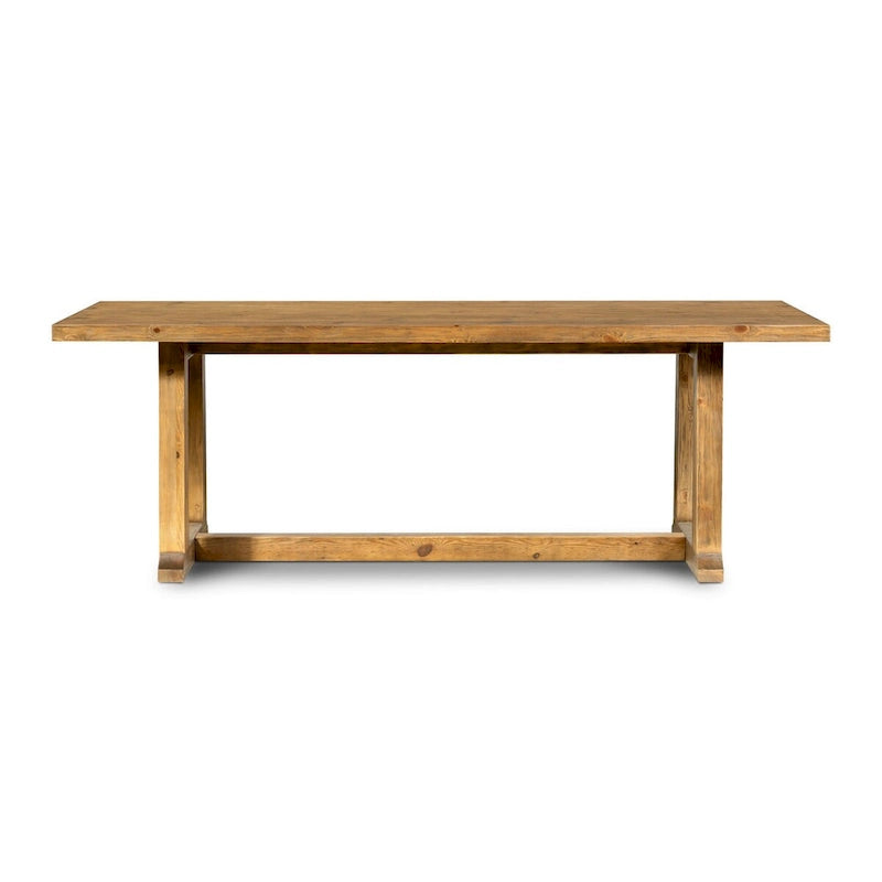 Rustic Solid Pine Trestle Dining Table - Honey Finish