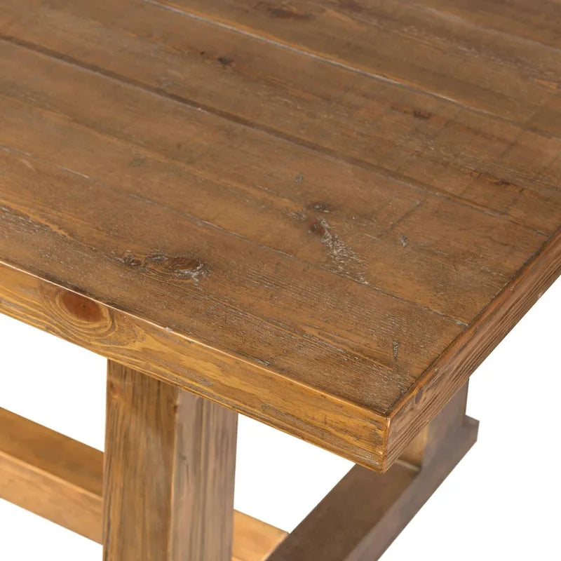 Rustic Solid Pine Trestle Dining Table - Honey Finish