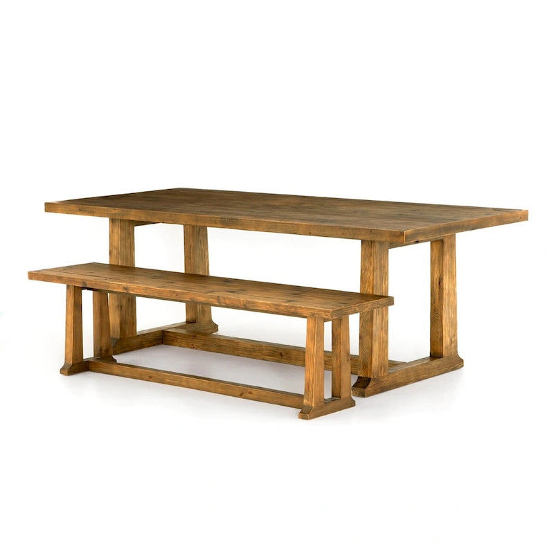 Rustic Solid Pine Trestle Dining Table - Honey Finish