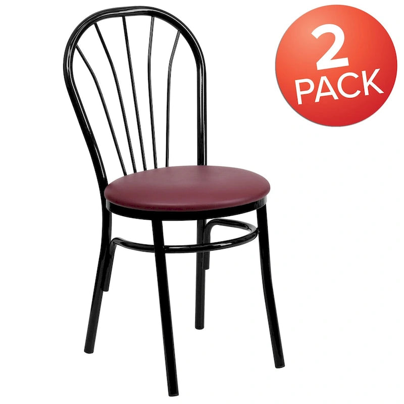2 Pack Fan Back Metal Chair - Vinyl Seat - 16W x 20D x 34.5H - 16W x 20D x 34.5H