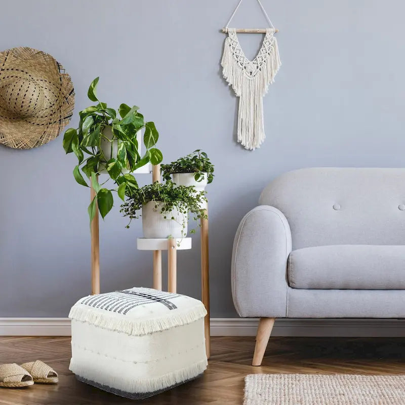 18 Inch White 100% Cotton Ottoman