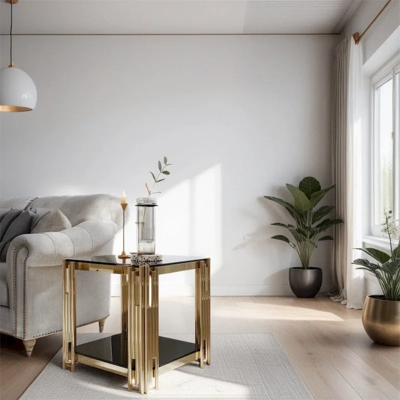 20 Inch Stainless Steel Tempered Glass End Table