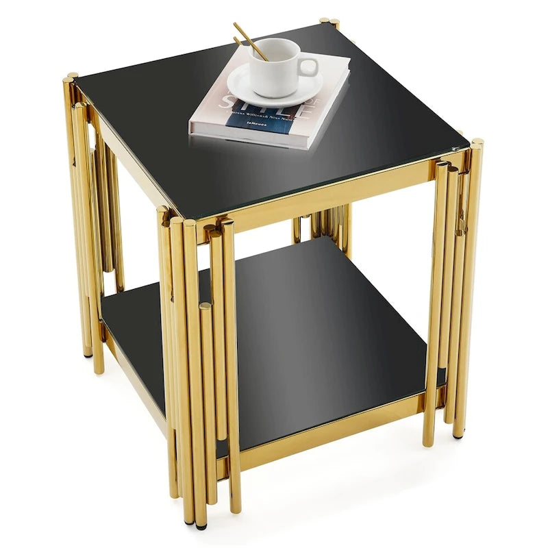 20 Inch Stainless Steel Tempered Glass End Table