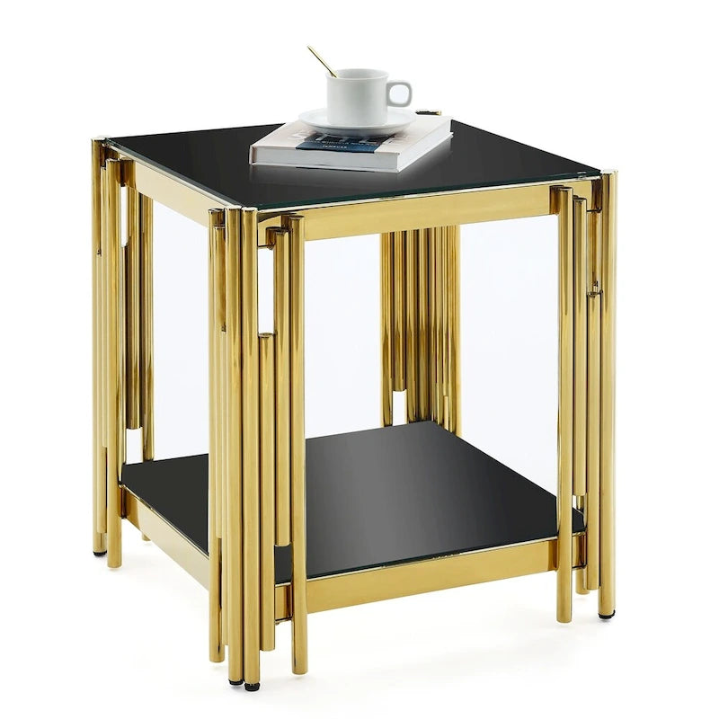 20 Inch Stainless Steel Tempered Glass End Table