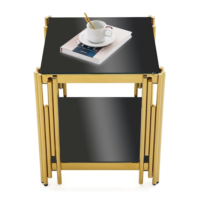 20 Inch Stainless Steel Tempered Glass End Table