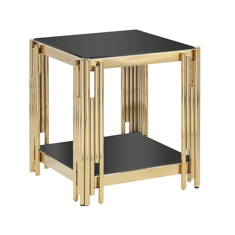20 Inch Stainless Steel Tempered Glass End Table