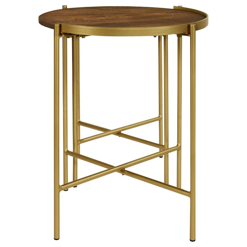 2-Piece Round Mango Wood Nesting Tables with Gold Iron Base