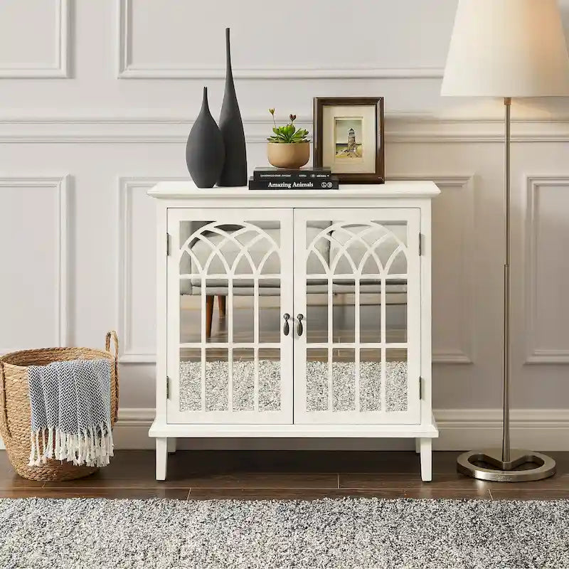 Wood Accent Cabinet with Mirrored Doors Sideboard Buffet