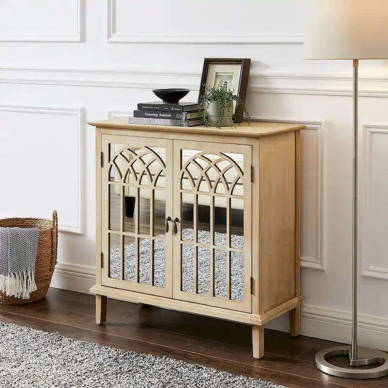 Wood Accent Cabinet with Mirrored Doors Sideboard Buffet