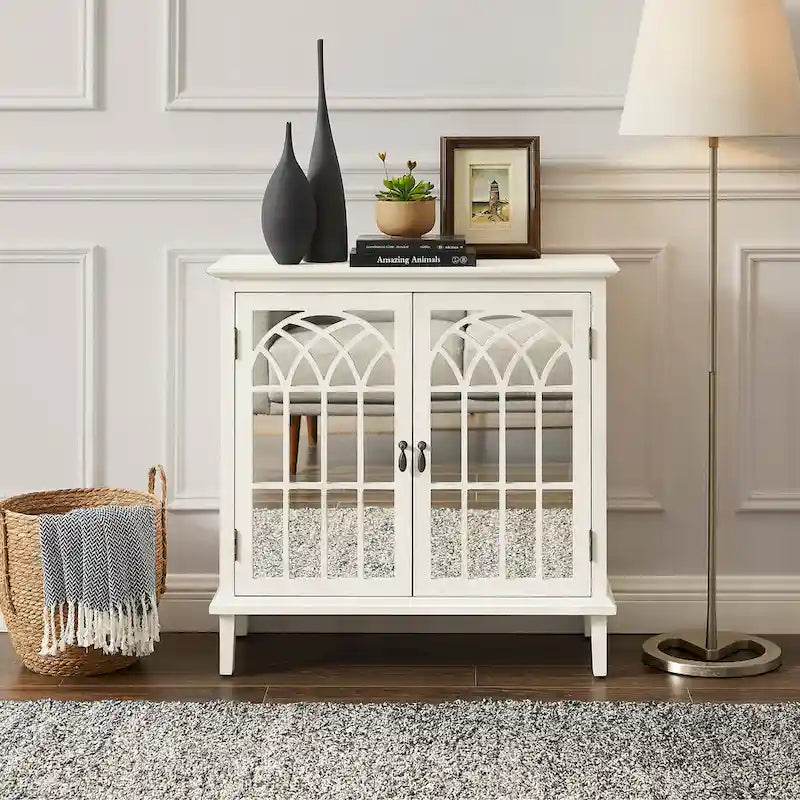 Wood Accent Cabinet with Mirrored Doors Sideboard Buffet