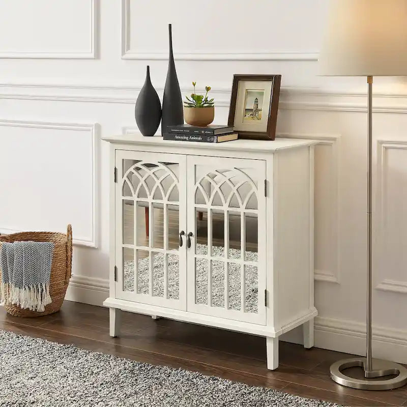 Wood Accent Cabinet with Mirrored Doors Sideboard Buffet