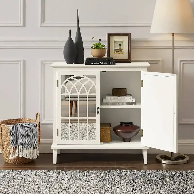 Wood Accent Cabinet with Mirrored Doors Sideboard Buffet
