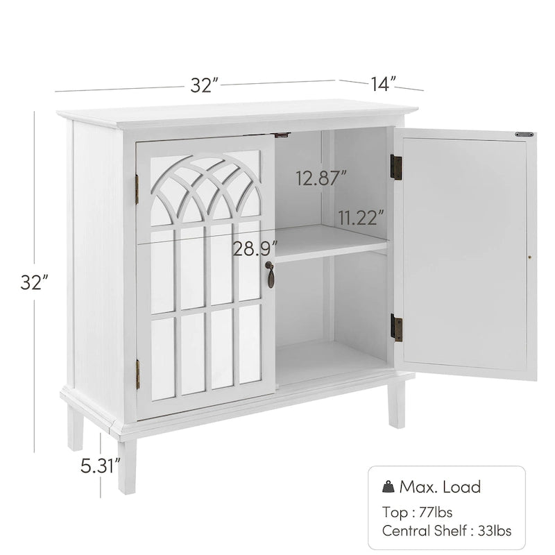 Wood Accent Cabinet with Mirrored Doors Sideboard Buffet