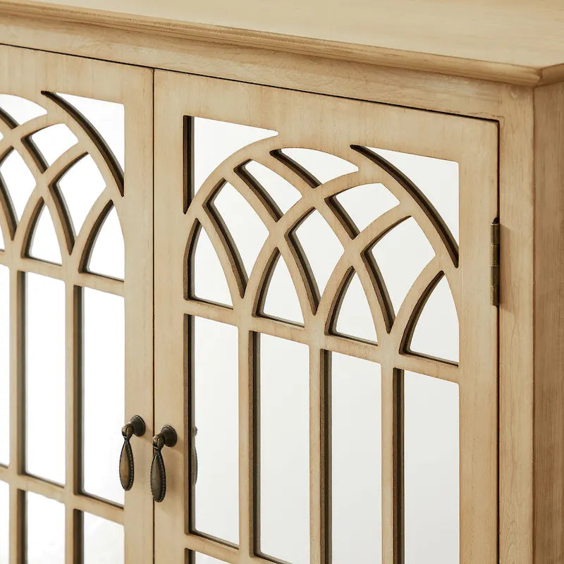 Wood Accent Cabinet with Mirrored Doors Sideboard Buffet