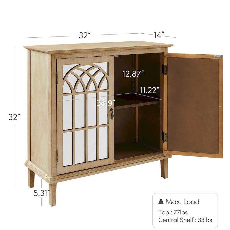 Wood Accent Cabinet with Mirrored Doors Sideboard Buffet