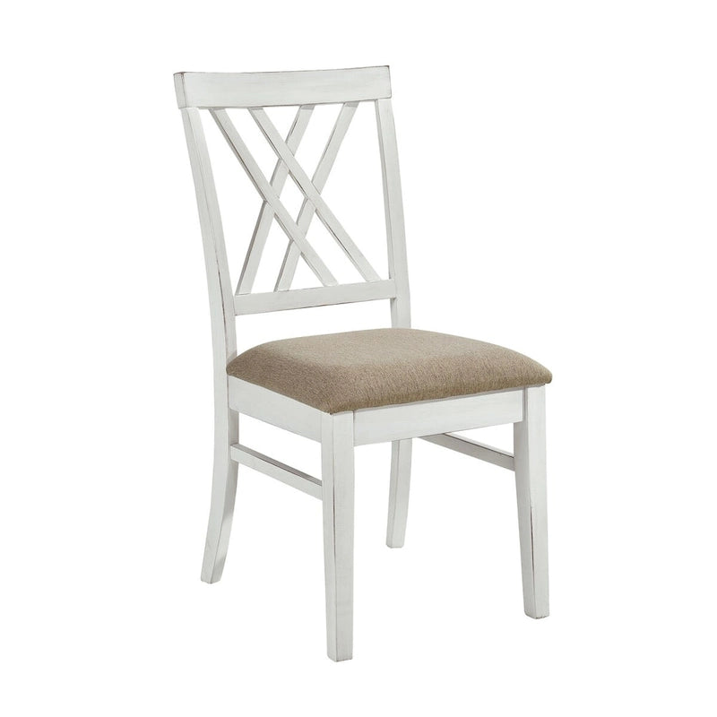 19 Inch Side Dining Chairs Set of 2, X Cross Back, Khaki Seat, Farmhouse White