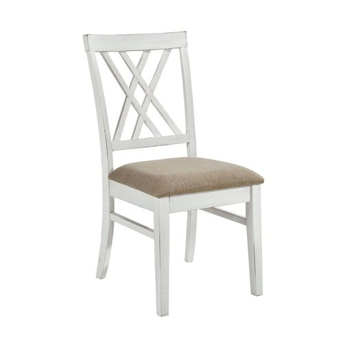 19 Inch Side Dining Chairs Set of 2, X Cross Back, Khaki Seat, Farmhouse White