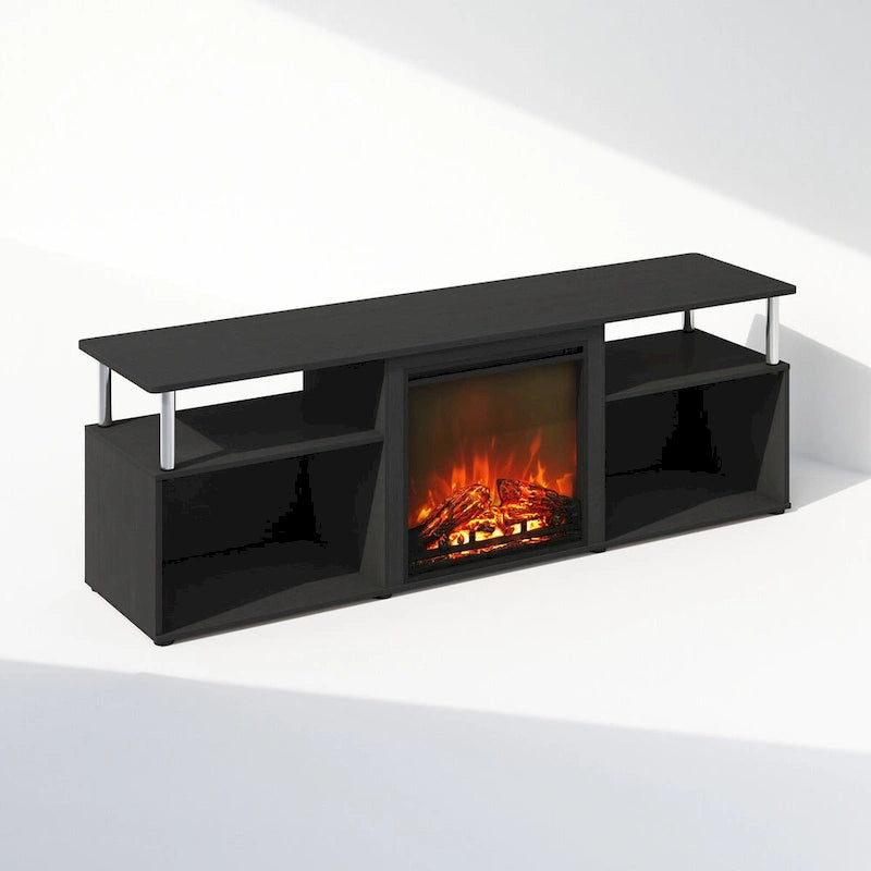 Furinno Jensen Open Storage No Heat Decorative Electric Fireplace TV Stand for TV up to 70 Inch