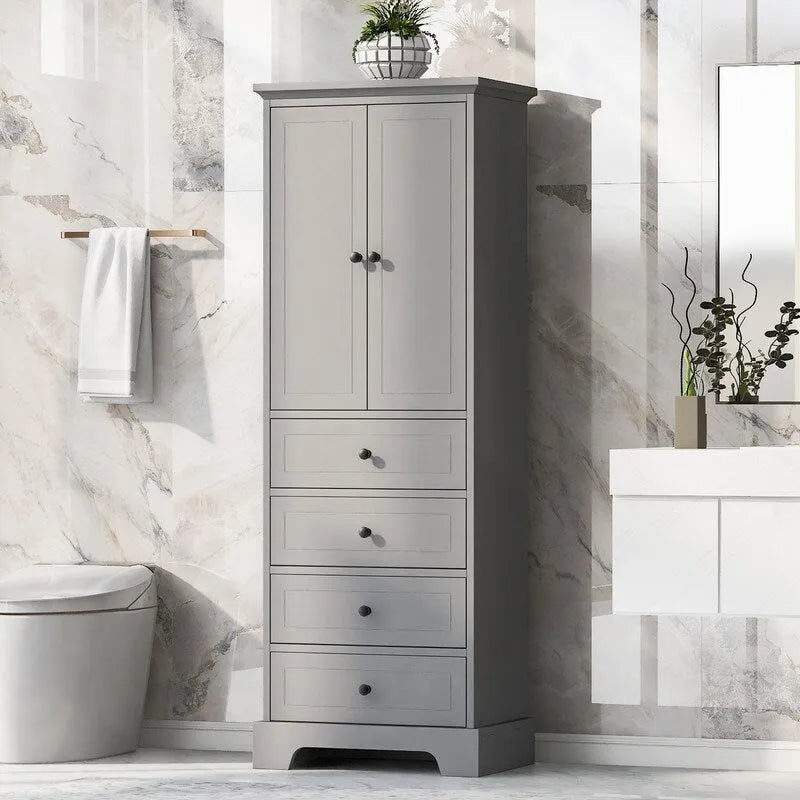 Bathroom Storage Cabinet with 2 Doors and 4 Drawers,Adjustable Shelf