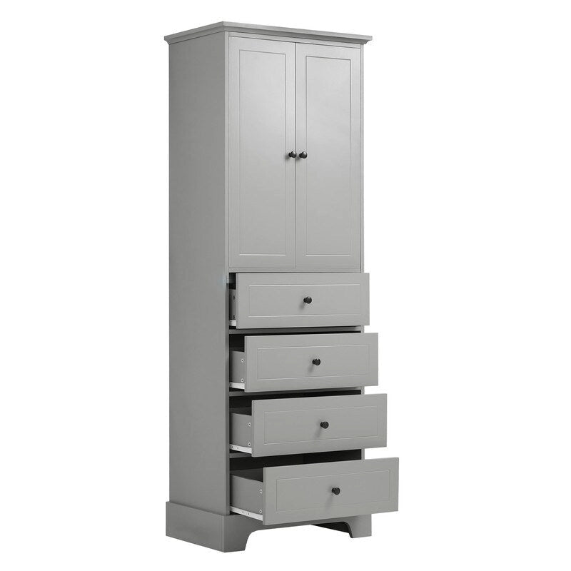 Bathroom Storage Cabinet with 2 Doors and 4 Drawers,Adjustable Shelf