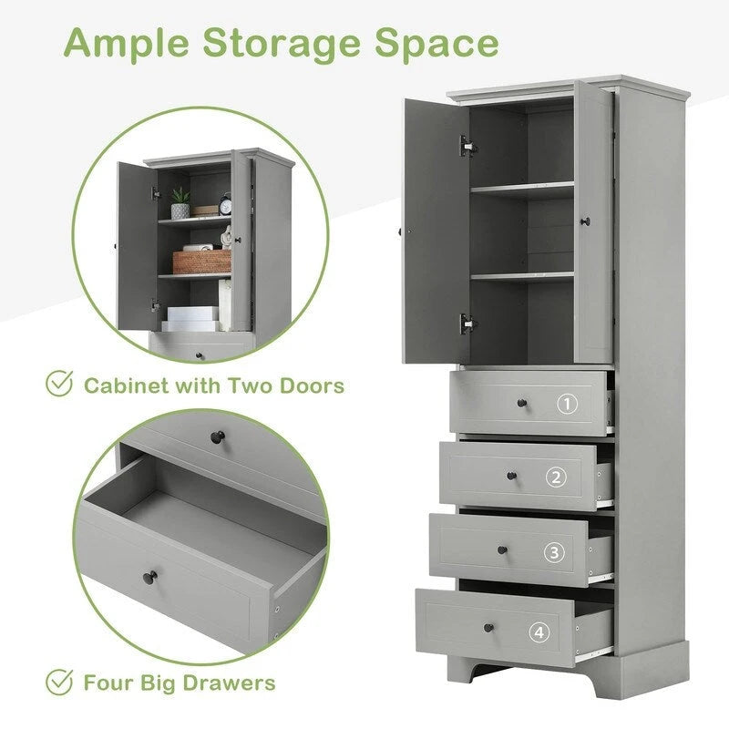 Bathroom Storage Cabinet with 2 Doors and 4 Drawers,Adjustable Shelf