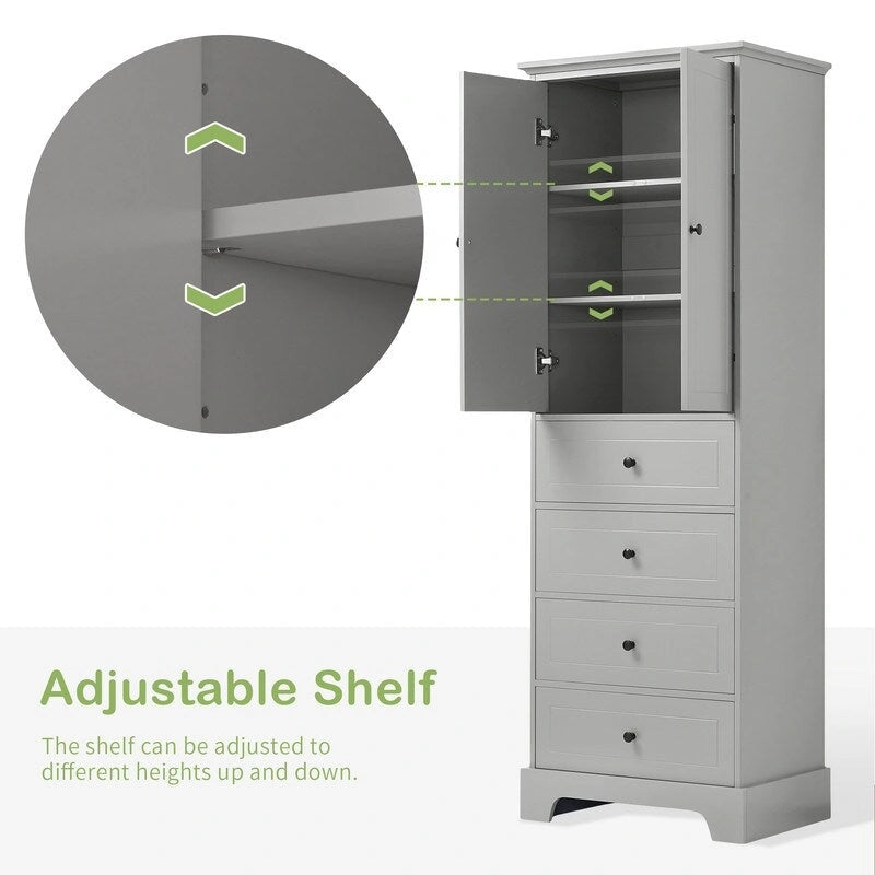 Bathroom Storage Cabinet with 2 Doors and 4 Drawers,Adjustable Shelf