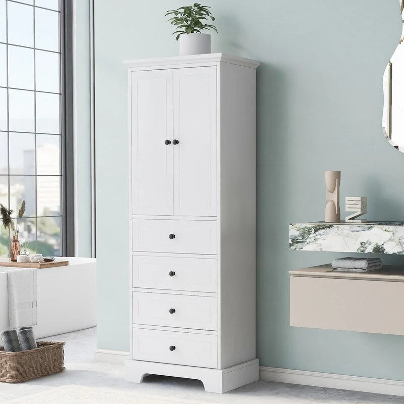 Bathroom Storage Cabinet with 2 Doors and 4 Drawers,Adjustable Shelf