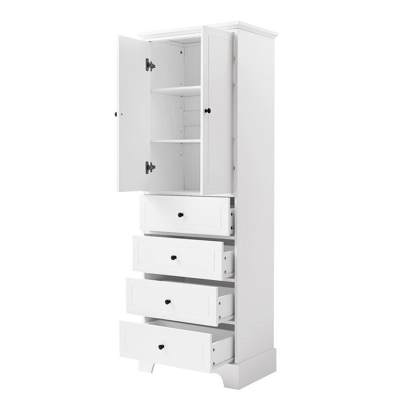 Bathroom Storage Cabinet with 2 Doors and 4 Drawers,Adjustable Shelf